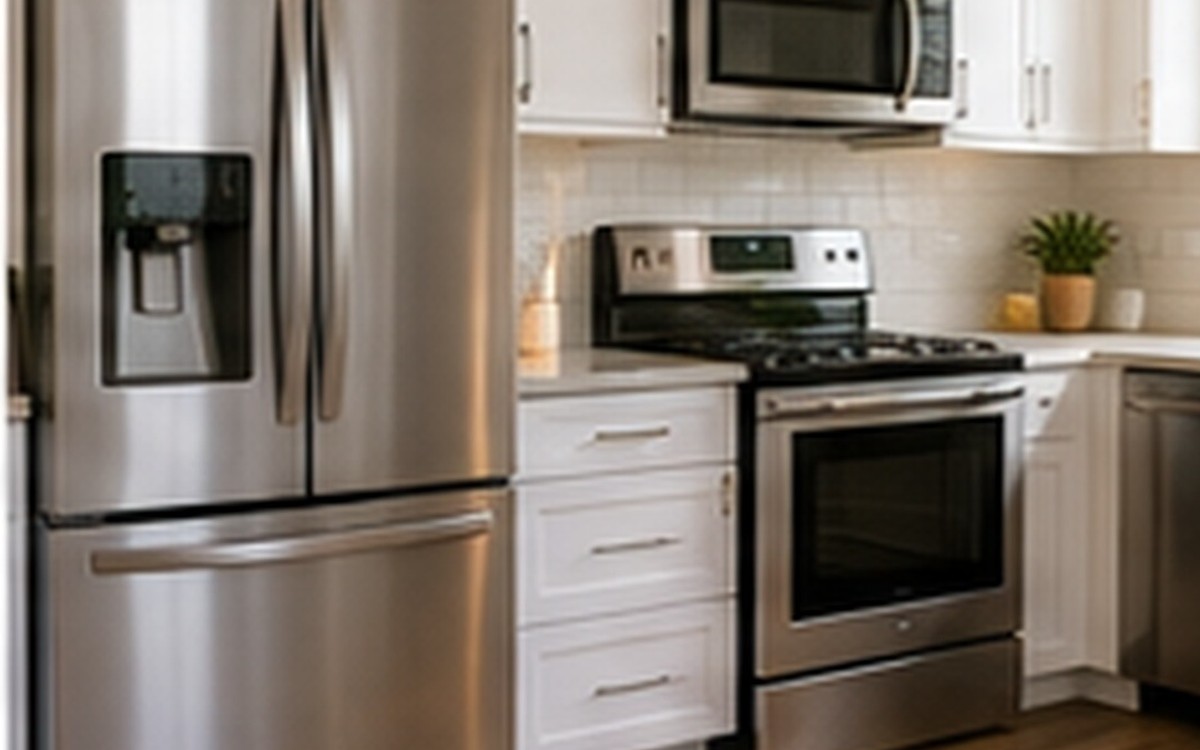 A well-organized modern kitchen with several major appliances
